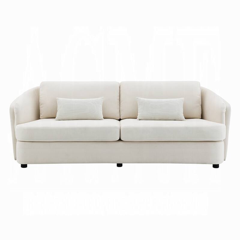 Riku Sofa, 2 Lumbar Pillows, 84 Inch, Beige Linen, Modern Shape