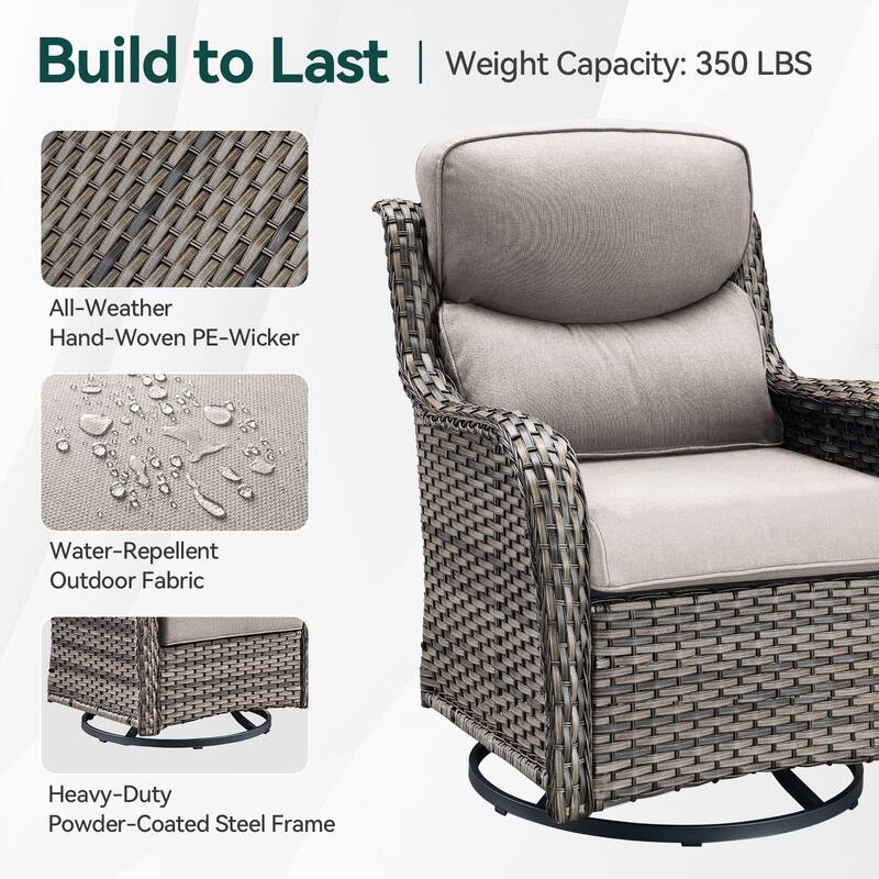 Outdoor Gliders Chairs with Fire Pit Table with 5-Inch Thick Cushions