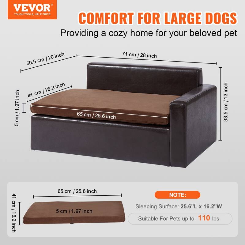 VEVOR Pet Sofa, Soft Leather Dog Sofa Bed, 110 lbs Loading Cat Sofa, Black