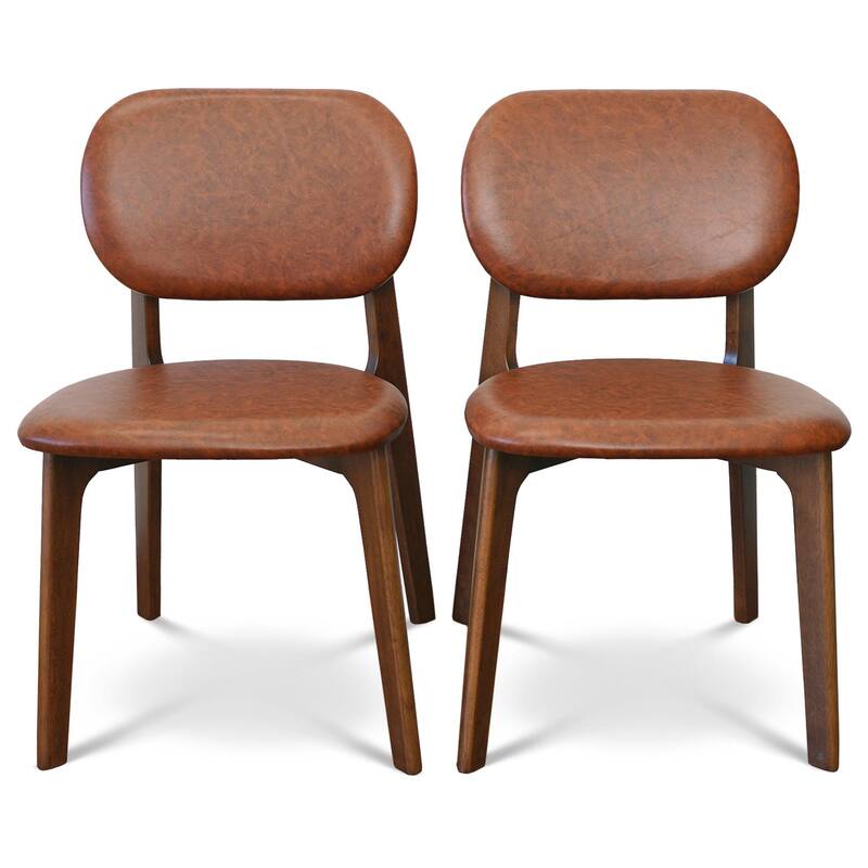 GDFStudio - Kelsey Mid-Century Modern Faux Leather Dining Chair with Solid Wood Base, Set of 2 - 21.1"W
