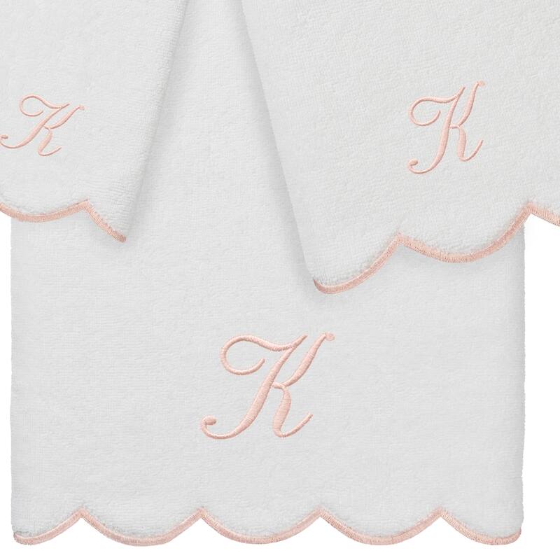 Authentic Hotel and Spa 100% Turkish Cotton Pink ADORNIA Scallop Personalized 3 Piece Towel Set - 3 Piece Set