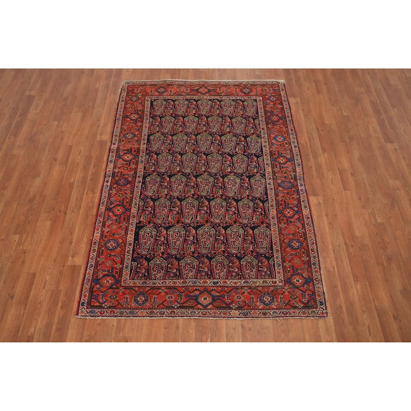 Hand Knotted Oriental 100% Wool Carpet Traditional All-Over Navy Blue & Blues Senneh Area Rug - 6' 7'' X 4' 7''