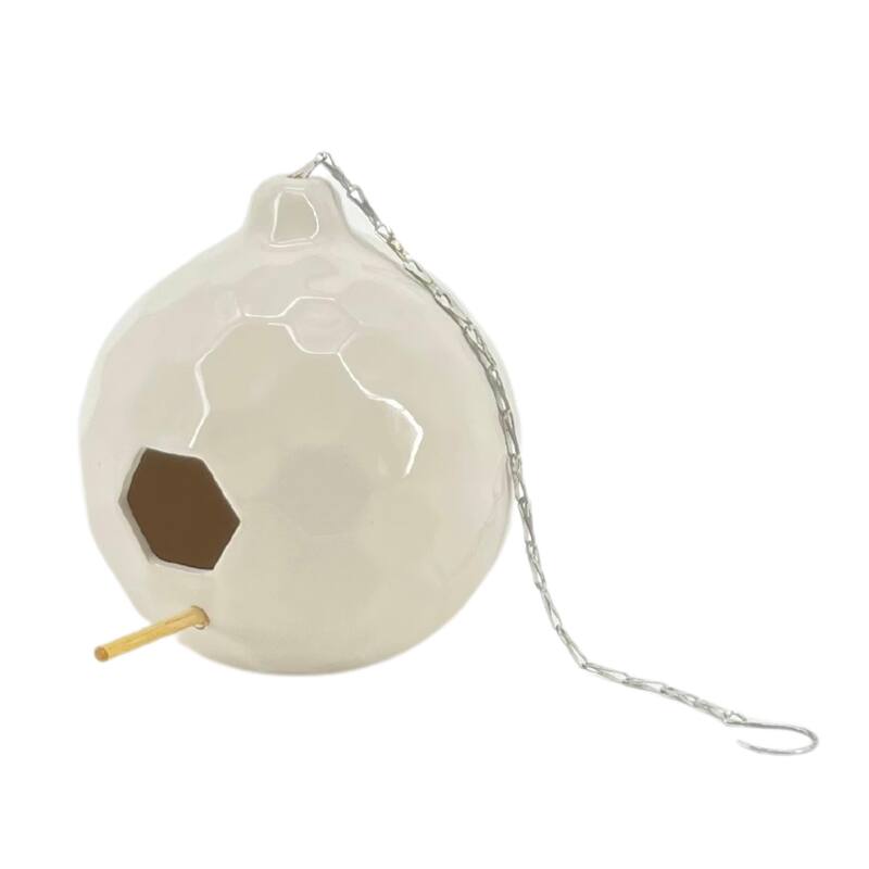 Ceramic 8-Inch Round Honeycomb Birdhouse - White