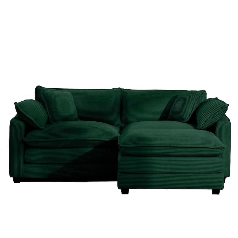 Corduroy Cloud Upholstered Modular L-Shaped Sectional Sofa with Removable Ottoman and 4 Pillows