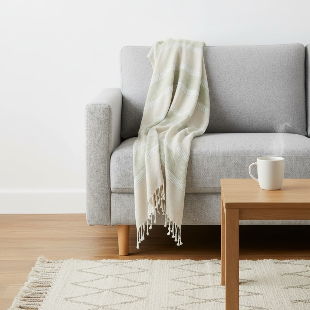 HomeRoots 50" X 60" Natural Cotton Woven Striped Throw Blanket with Fringe