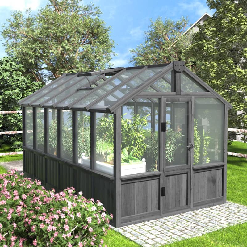 VEIKOUS Walk-in Wooden Greenhouse for Outside, Garden and Backyard, Black Greenhouse - 6'×12'