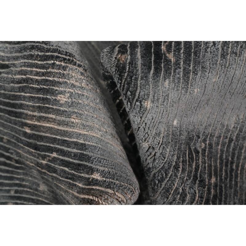 Hand Knotted Oriental Viscose Silk Carpet Modern Pictorial Greys & Charcoal Abstract Area Rug - 7' 0'' X 5' 0''