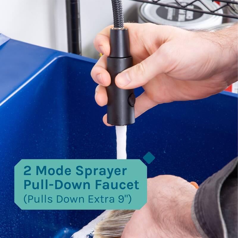 TEHILA Utility Sink Laundry Tub with Black High Arc Coil Faucet