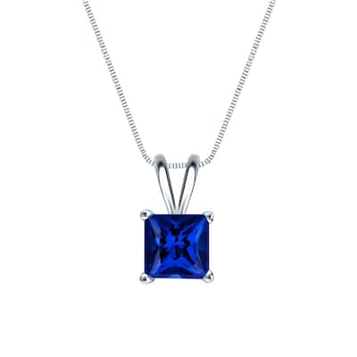 Auriya 14K Gold Lab Grown Gemstone Blue Sapphire Pendant Princess 0.20 to 1.00 ct. tw. 4-Prong Basket