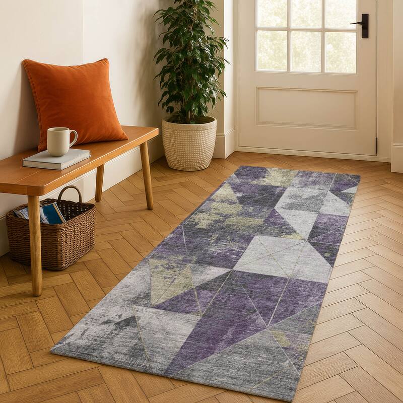 Premium Washable Super Soft Contemporary Mosaic Mayfield Rug - Purple - 2'3" x 7'6"