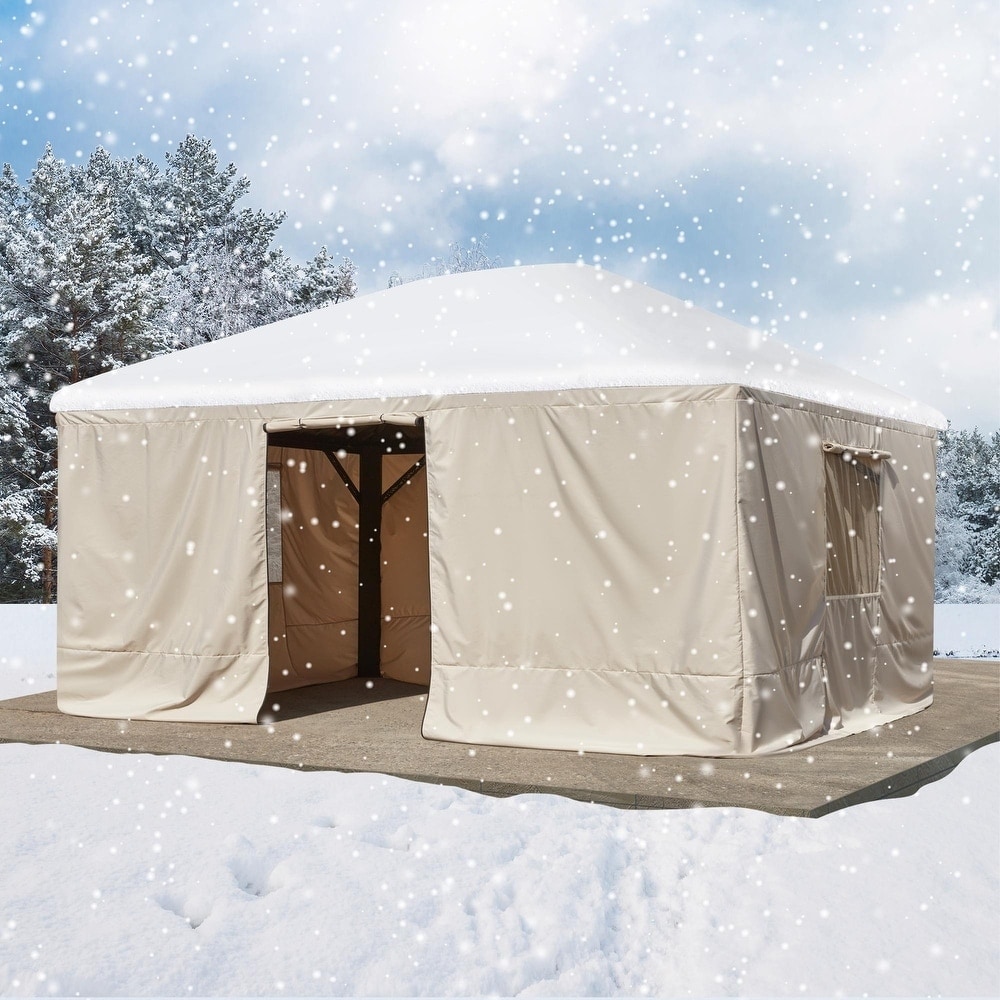 Winter Gazebo Cover with Sidewalls, Waterproof Outdoor Enclosure for Hardtop Gazebos, Beige