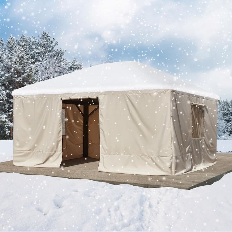 Winter Gazebo Cover with Sidewalls, Waterproof Outdoor Enclosure for Hardtop Gazebos, Beige - 12'x16' - Beige.
