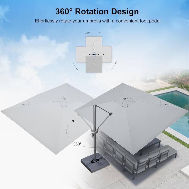 PURPLE LEAF 10 × 13 ft Stylish UV50+ Fade Resistant Patio Cantilever Umbrella with 360-degree Rotation