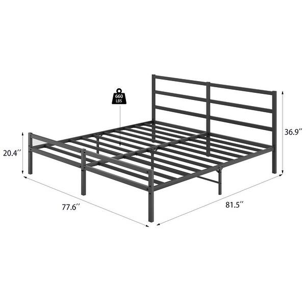 Black Metal Queen Platform Bed Frame with Headboard - Upgraded Folding ...