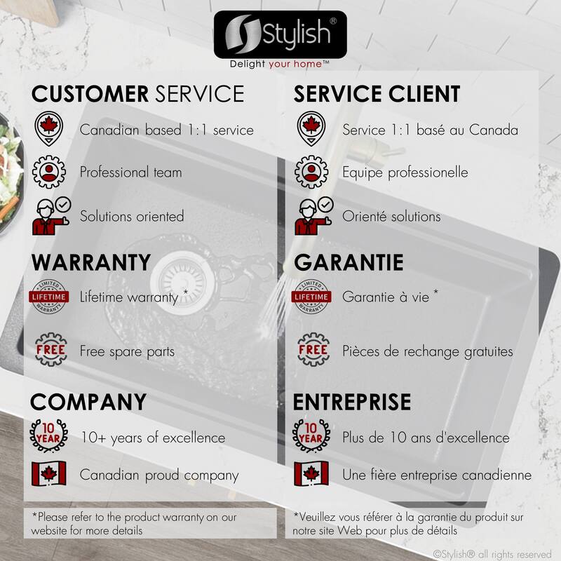 STYLISH Dual Mount 32" Single-Bowl Composite Granite Kitchen Sink - 32" x 18" x 9.5"