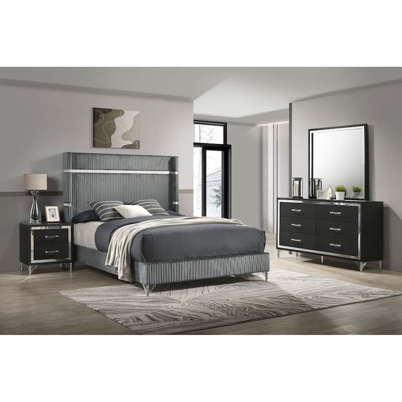 Lucia Bedroom Set Grey and Black - Eastern King - 4 Piece