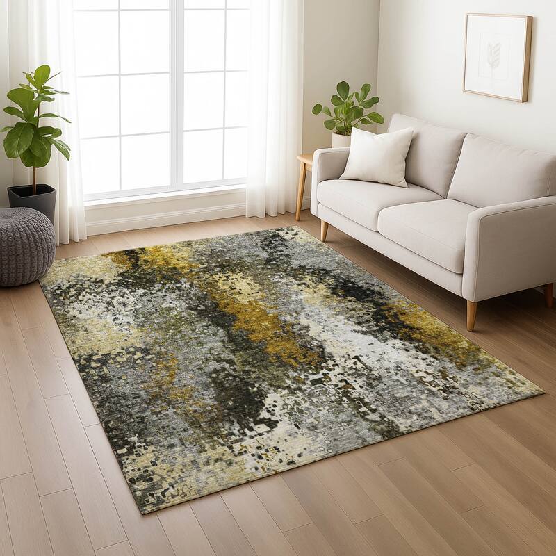 Machine Washable Indoor/ Outdoor Contemporary Abstract Chantille Rug