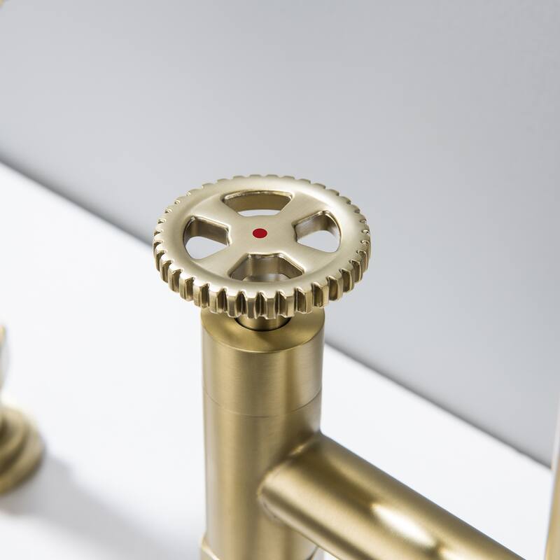 4 Hole Industrial Bridge Kitchen Faucet with Side Sprayer Commercial Stainless Steel Kitchen Sink Faucet 360 Degree Swivel