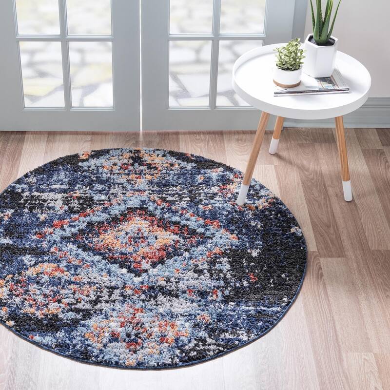 Contemporary Zaire Collection Area Rug - Navy Blue - 7' Round