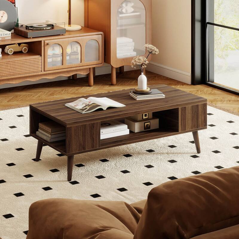 Gymax 42'' Rectangular Center Table w/Open Compartment & 2 Side