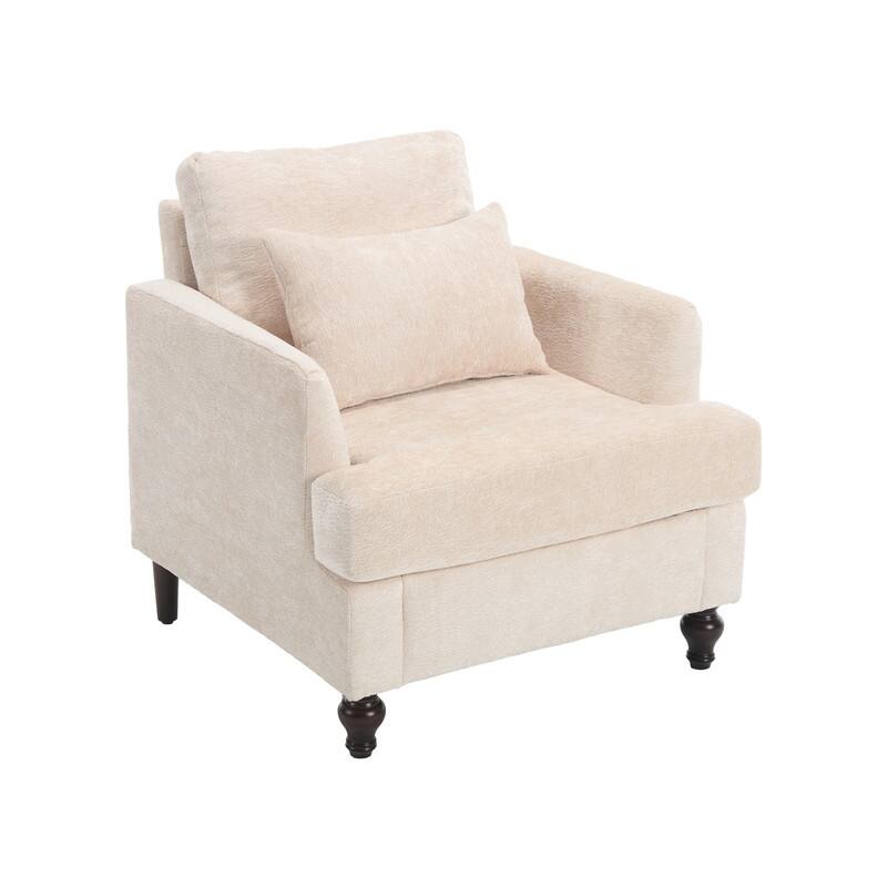Mid Century Modern Chenille Fabric Armchair with Solid Wood Frame