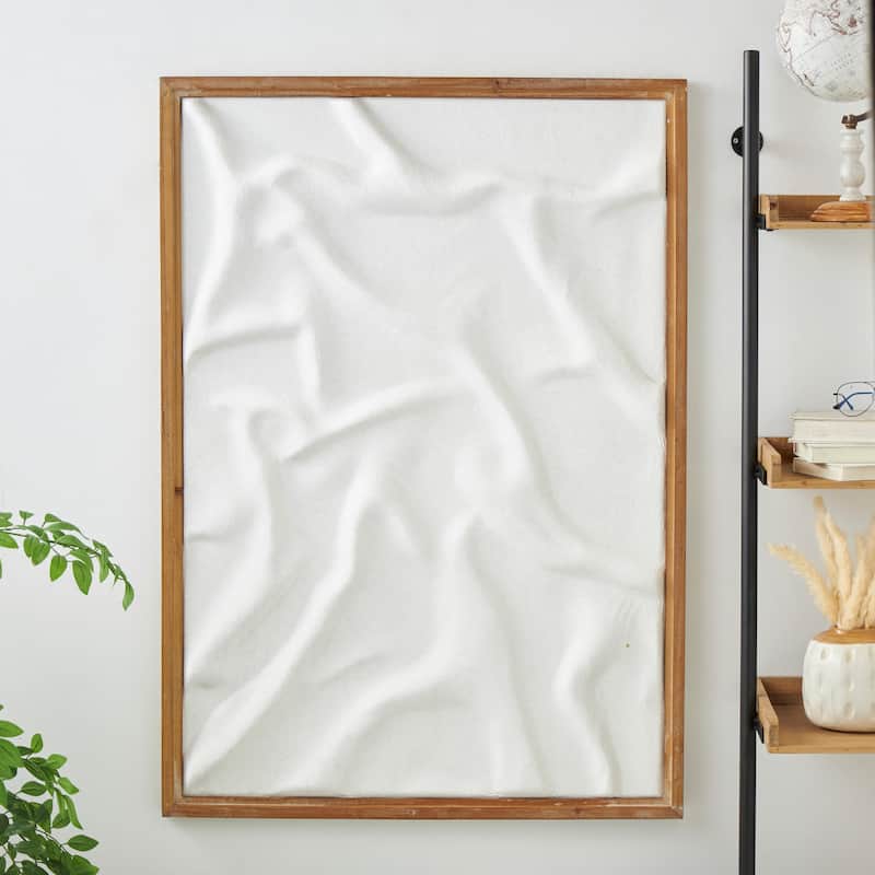 White Wood Abstract Dimensional Shaped Abstract Home Wall Decor with Brown Wooden Frame - White