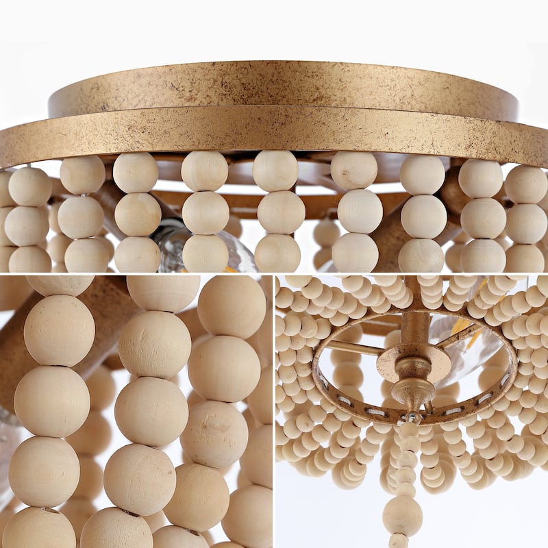 Allie Wood Beaded/Metal LED Flush Mount, by JONATHAN Y