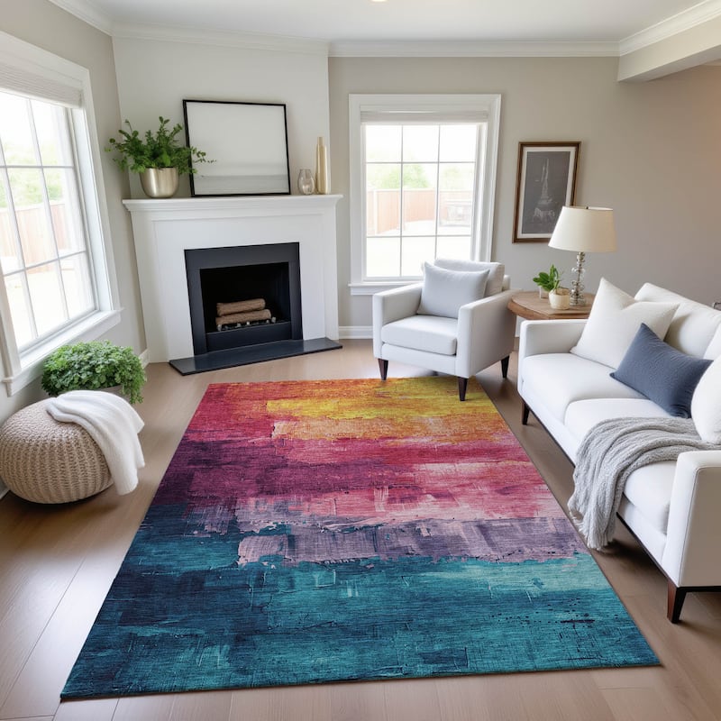 Premium Washable Super Soft Modern Brushstrokes Mayfield Rug - Merlot - 5' x 7'6"