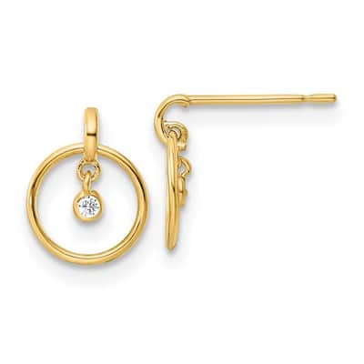 Curata 14k Gold Madi K CZ Cubic Zirconia Dangle Post Earrings - 9.78x7.86mm Wide