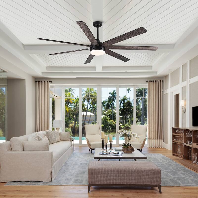 Dual-Tone Wood Blades Ceiling Fan Light with Dimmable 3-Color LED & 6-Speed Remote Control, Timer and Memory Function