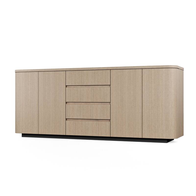 Light Oak Sideboard Buffet Cabinet with 4 Drawers & 2 Doors, Push-to-Open System, Waterproof Surface & Anti-Tip Kit Dresser
