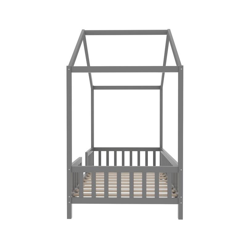 Whimsical Montessori-Inspired Floor Bed with Canopy & Full Safety Rails by Harper&Bright Designs