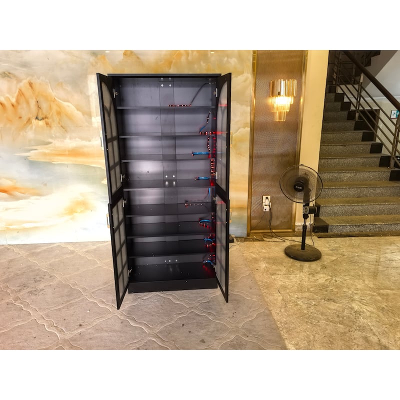 35 Pairs Tall Shoe Storage Cabinet with Doors, 8 Tiers Shoe Rack Organizer with LED Light and Adjustable Shelves for Entryway