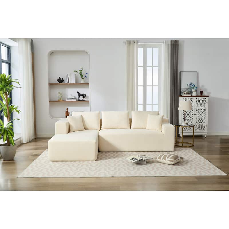 Beige Chenille Compressible Sofa - Soft, Easy Clean, Space-Saving