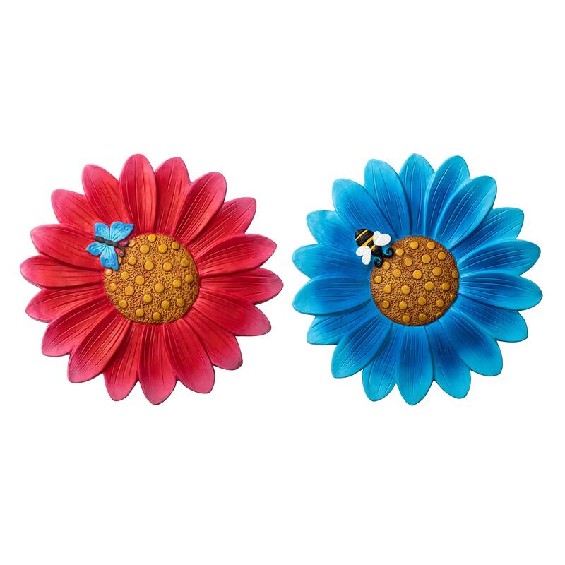 Glitzhome 2-Piece Butterfly and Bee on Daisy Cement Stepping Stones Pathway Decor - 10 in