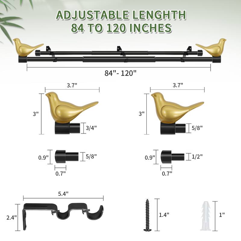 MERIVILLE 3/4" Diameter Farmhouse Double Window Curtain Rod, Bird Finials