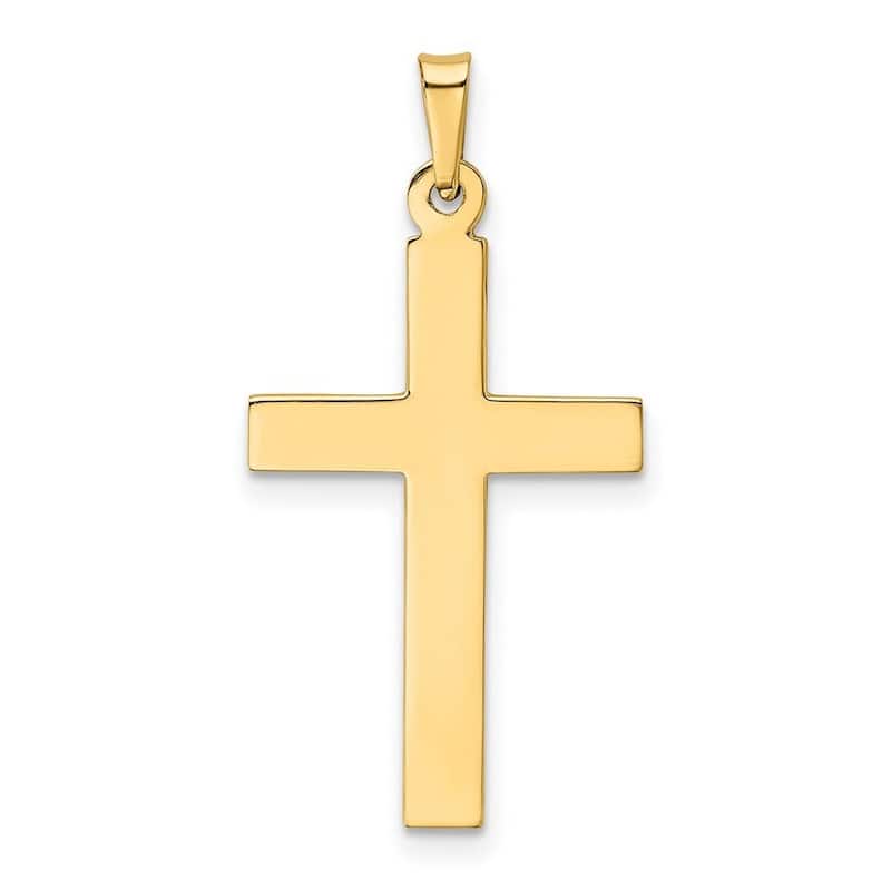 Curata 14k Yellow Gold 18" Polished Double Edged Hollow Large Cross Necklace -32.5x16.5mm