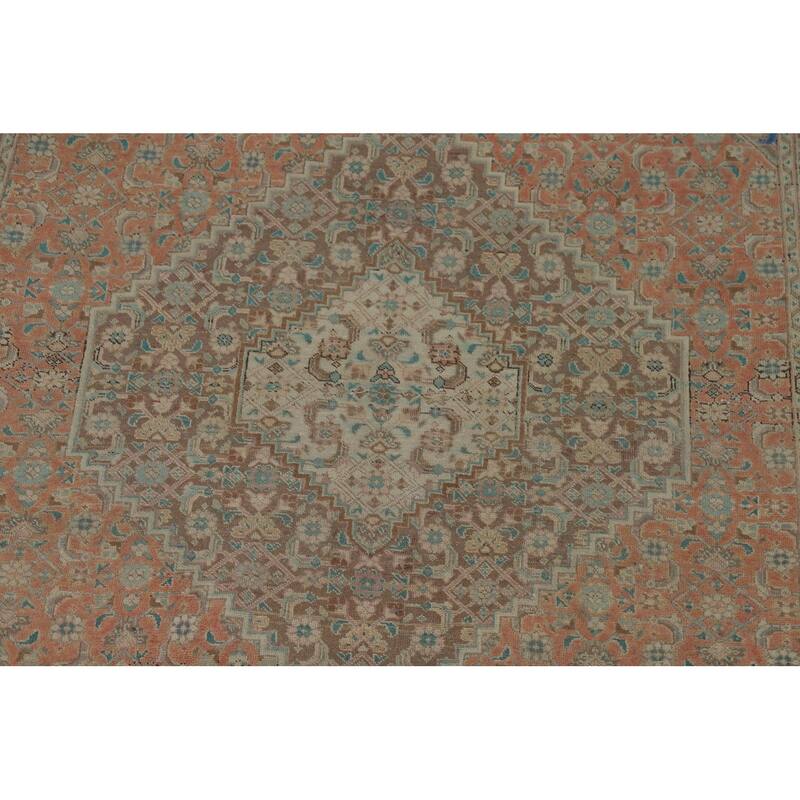 Geometric Tabriz Vintage Persian Rug Hand-Knotted Wool Carpet - 6'4" x 9'8"