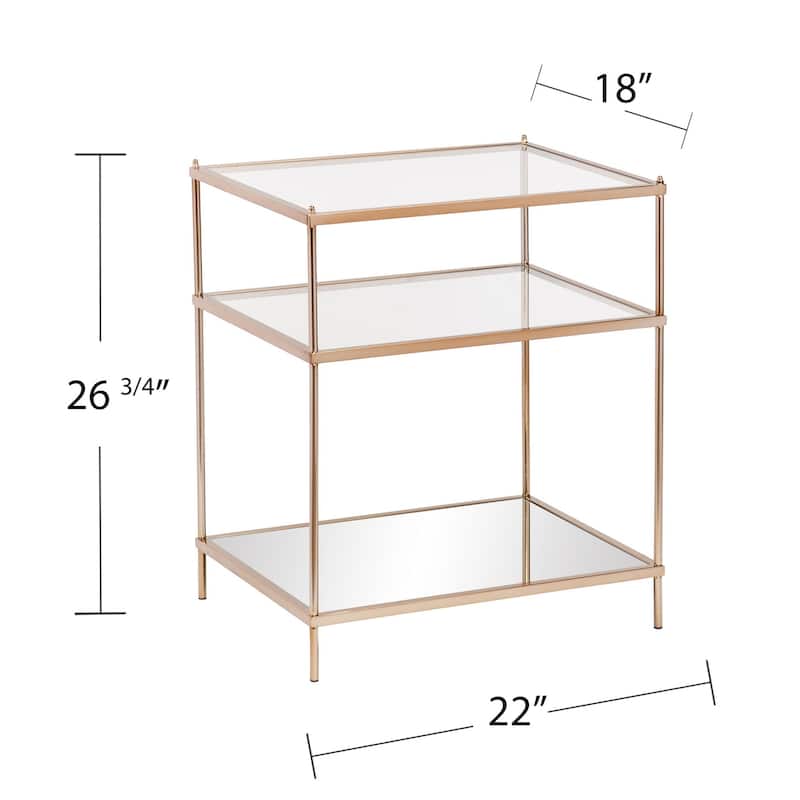 27" Gold Glass And Iron Square Mirrored End Table With Shelf - 22x18x26.75