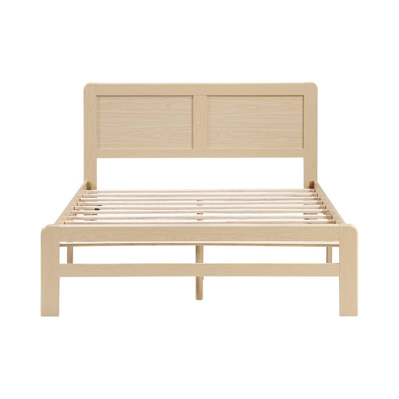Contemporary Natural Finish Queen Size Platform Bed Frame with Headboard
