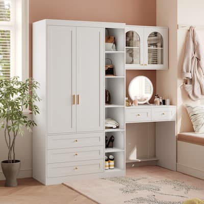 LED Mirror Armoire Closet Cabient with Tempered Glass and Bathroom Wardrobe Organizer