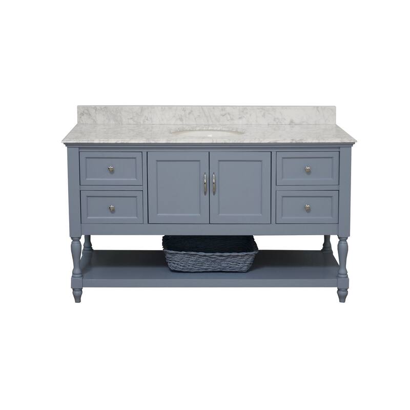 KitchenBathCollection Beverly 60" Single Bathroom Vanity with Carrara Marble Top