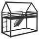preview thumbnail 15 of 20, Twin over Twin Metal House Bunk Kids Bed with Built-in Convertible Ladder,Guardrailand Slide