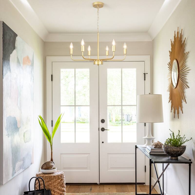 Modern Chandelier, Farmhouse Chandelier, 6-Light Metal Candle Style Chandelier for Dining Room Living Room Bedroom Kitchen
