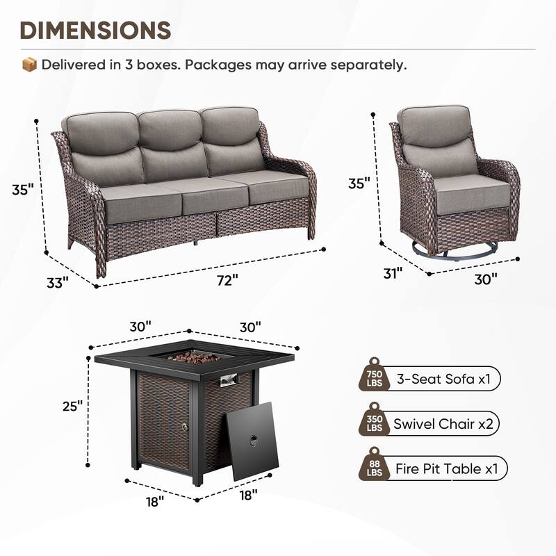 Pocassy 4/5PCS Patio Sofa Swivel Chair with 30" Fire Pit Tab;e