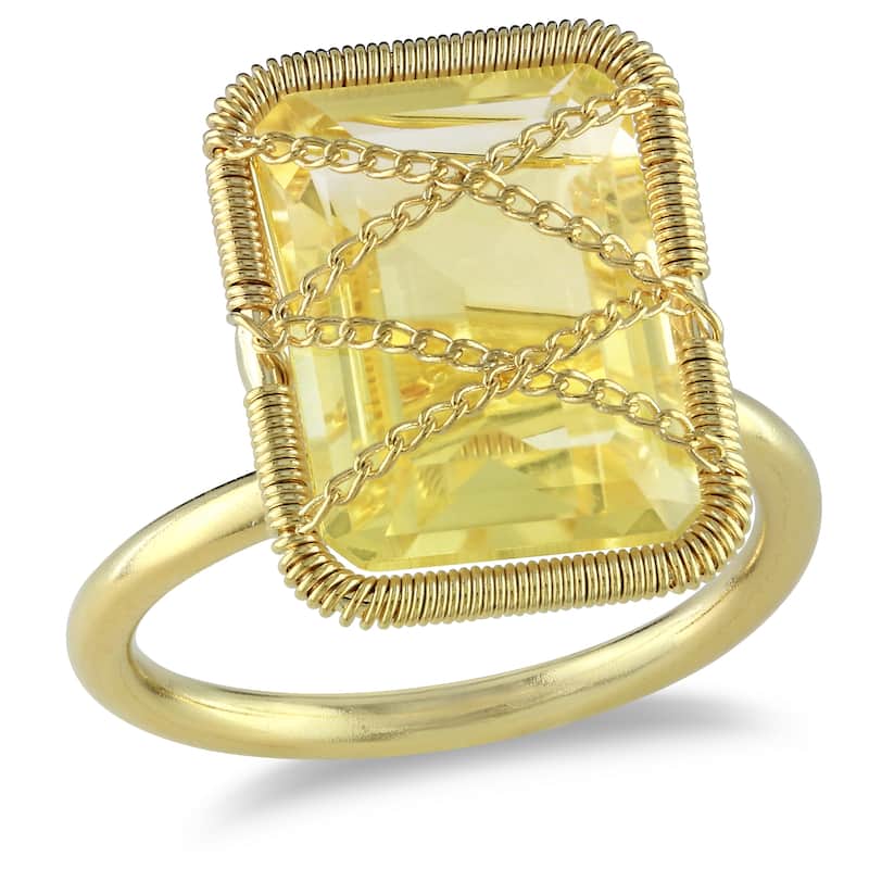 Miadora 7 1/5ct TGW Emerald Cut Citrine Crisscross Ring in Yellow Plated Sterling Silver