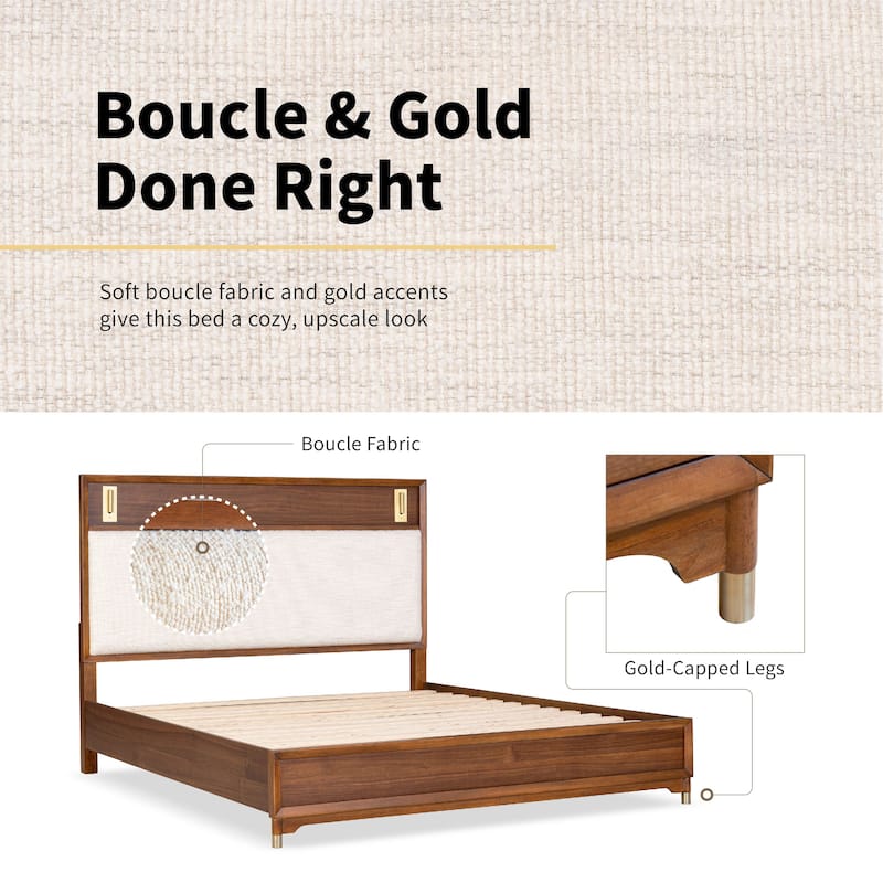 Furniture of America Forma Mid-Century Modern 4-Piece Walnut Solid Wood Platform Bedroom Set