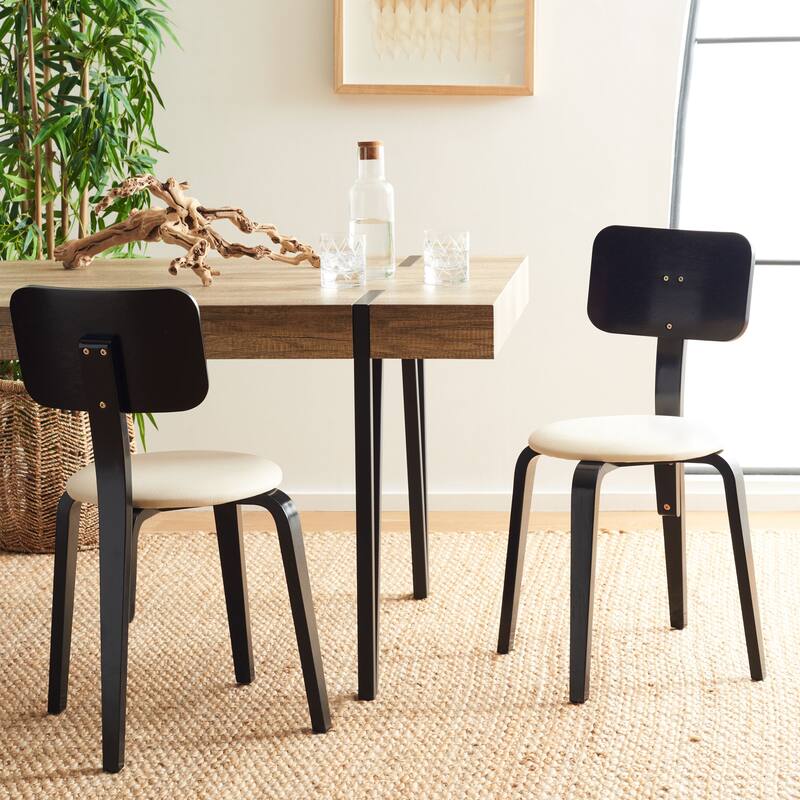 SAFAVIEH Alwine Upholstered Stackable Dining Chair (Set of 2) - 23Wx23Dx33H - Black/Cream