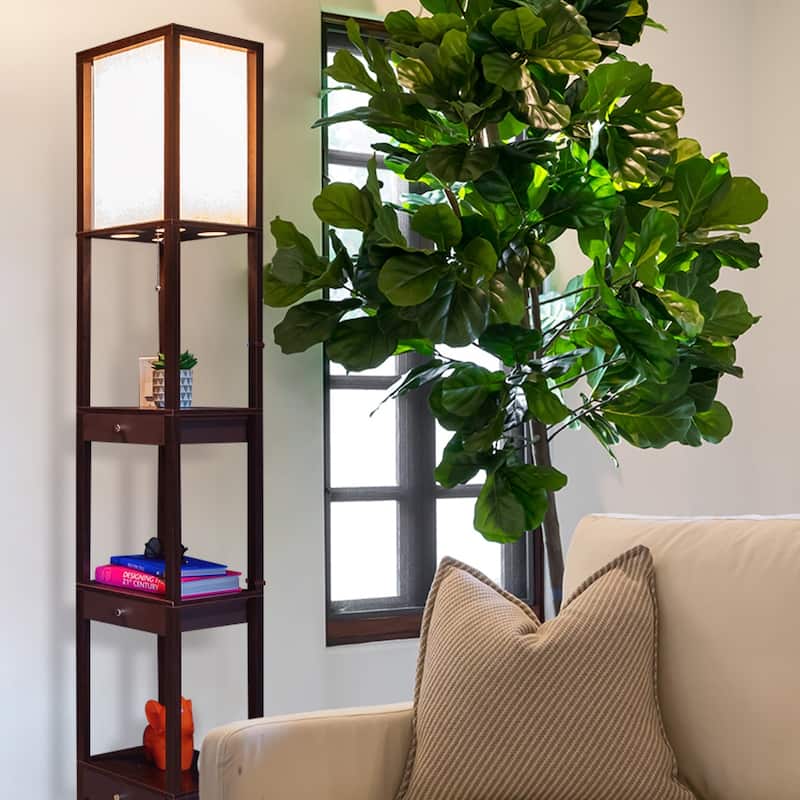 Brightech Maxwell 72 in. Traditional LED Super Bright 3-Drawer Floor Lamp with Beige Fabric Square Shade