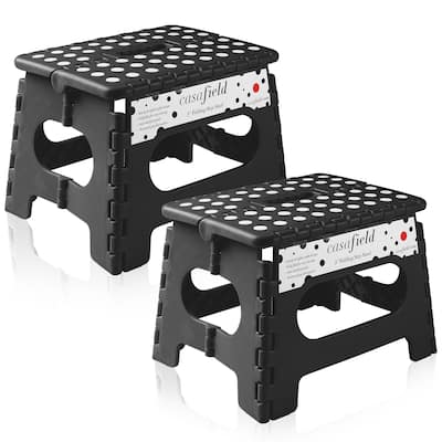 9in Folding Step Stool with Handle Set of 2 for AdultsKids Black - 2 Pack - 9"
